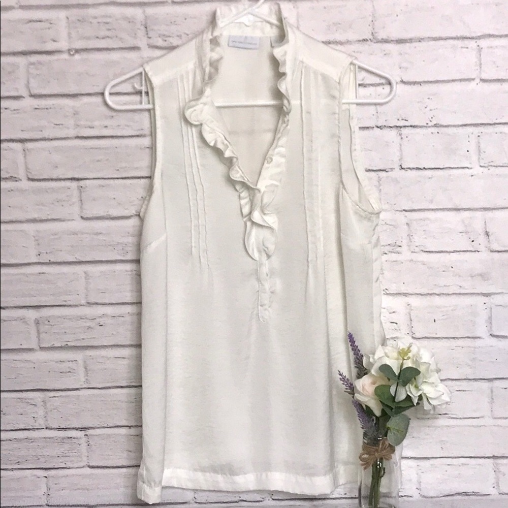 Cream/Off White Semi-Sheer Sleeveless Blouse